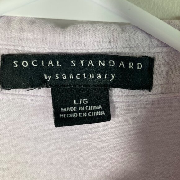 Womens Social Standard Gauze Long Sleeve Button Shirt Lilac L Cotton Pockets Rol - Picture 8 of 10